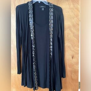 Womens Style & Co Black Tunic Top with Sequin Lapel Deteiling, Size M